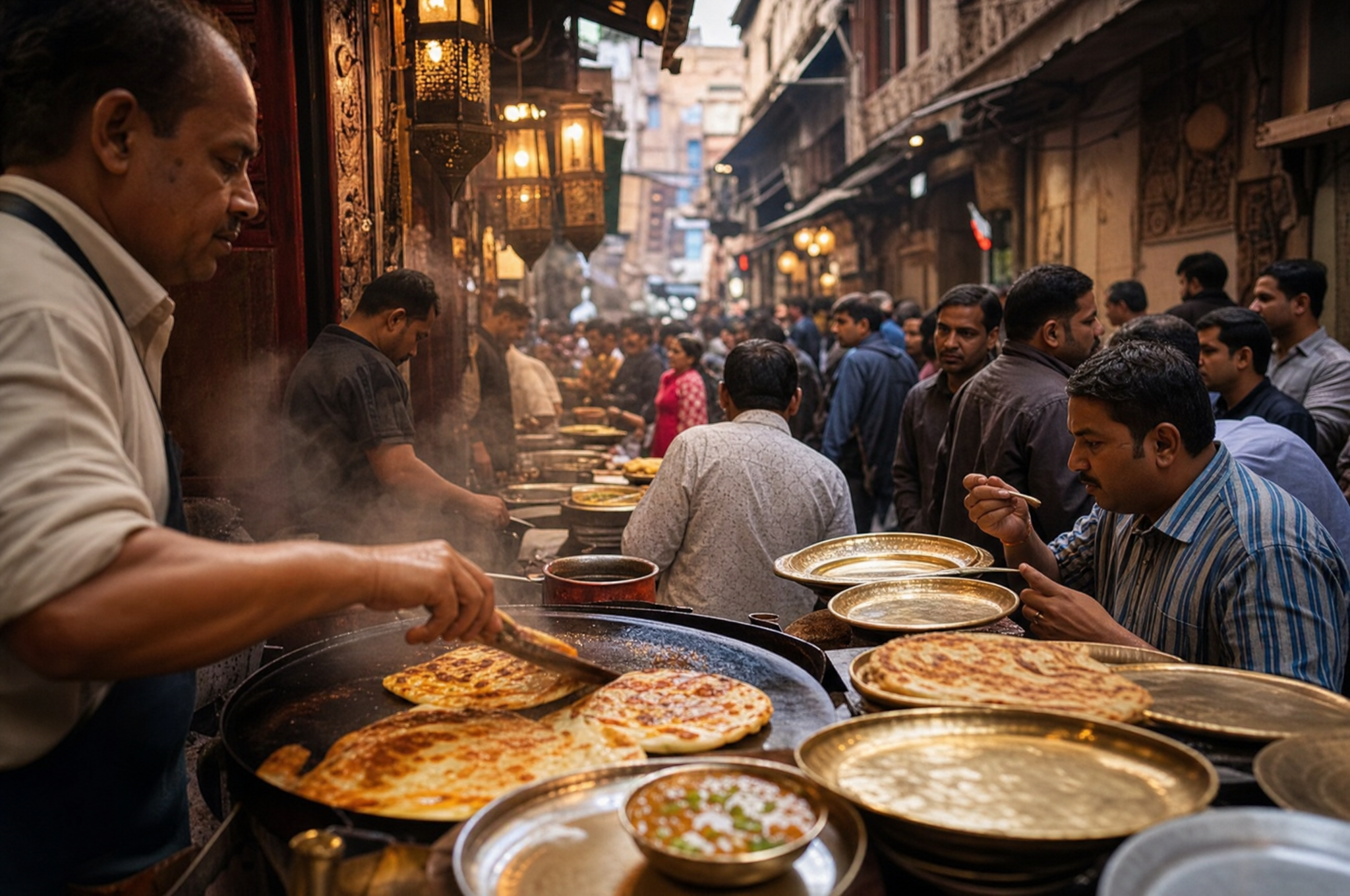 Parathas being cooked in Paratha Wali Gali